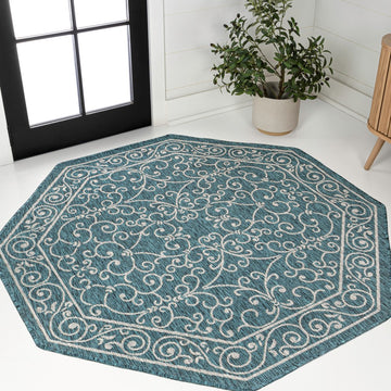 Charleston Vintage Filigree Textured Weave Indoor/outdoor Octagon Rug